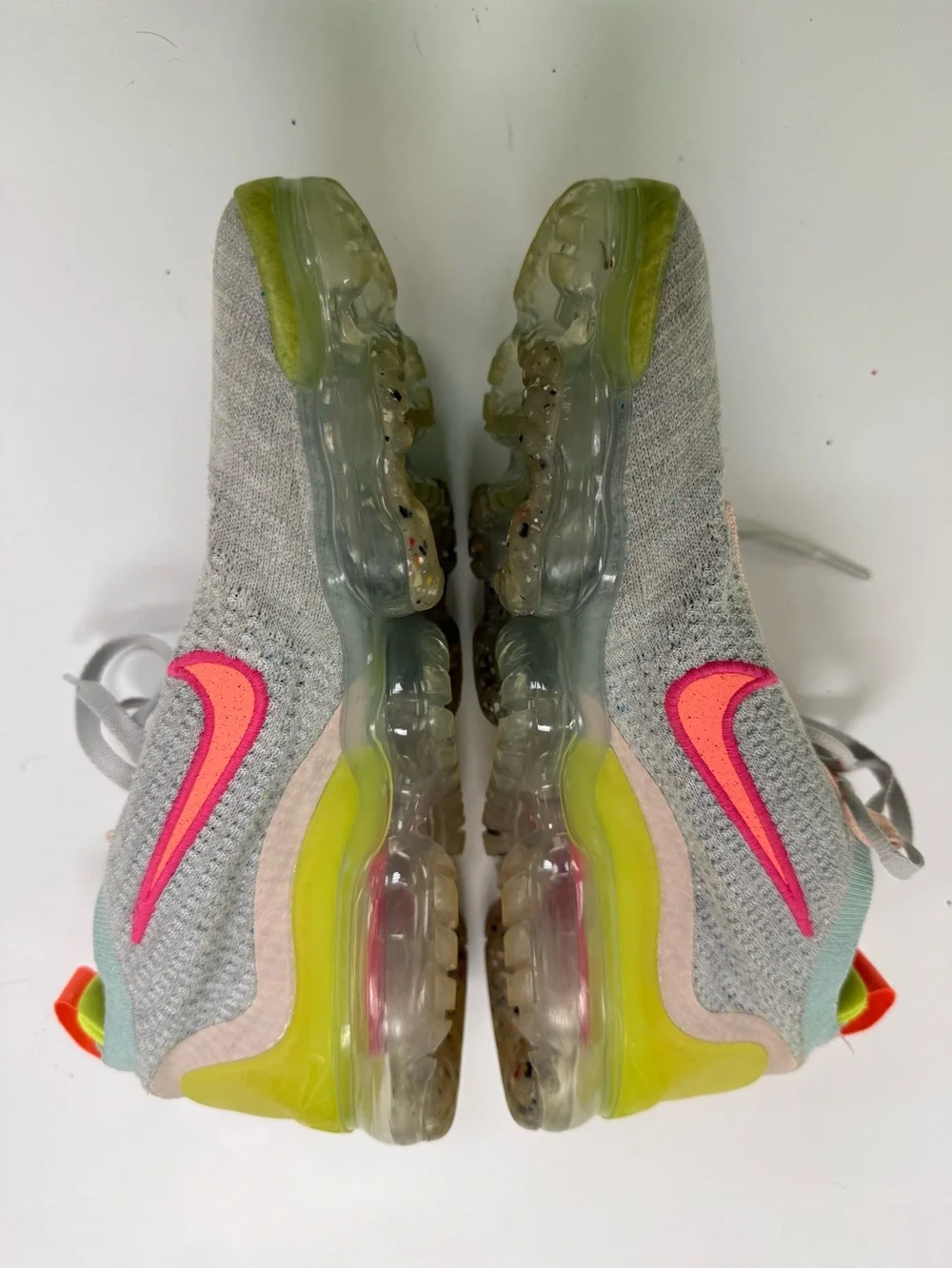 Nike Knit Sneakers in Light Gray with Neon Pink & Lime Accents